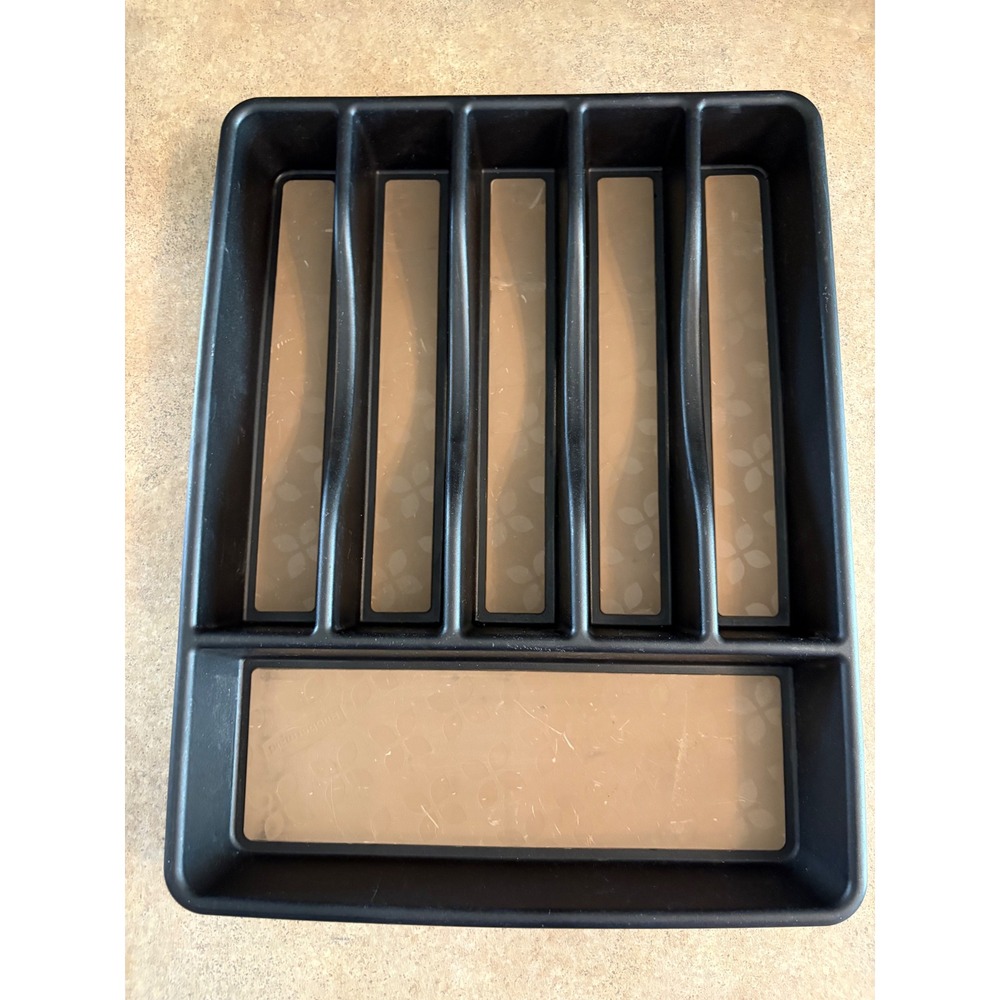 Rubbermaid Large Cutlery Tray Kitchen Drawer Organizer Black 6 Compartment 2009